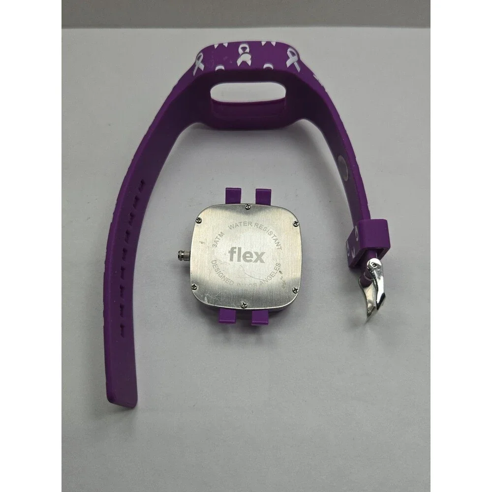Flex Purple Awareness Ribbon Silicone Unisex Quartz Wristwatch 3 ATM New Battery